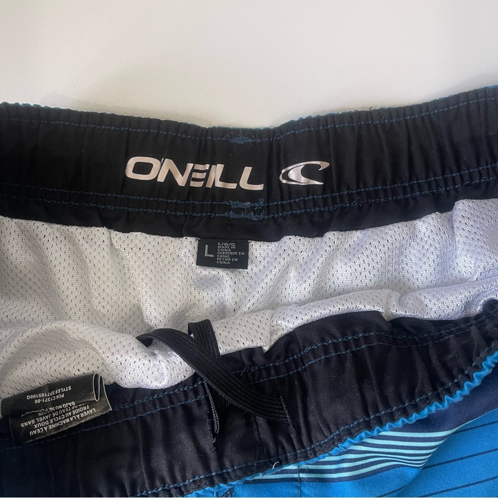 O’Neill Bathing Suit Swim Trunks Blue Striped Size Large - Picture 6 of 7
